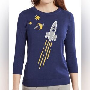 Modcloth Dark Blue Sweater with Space Design